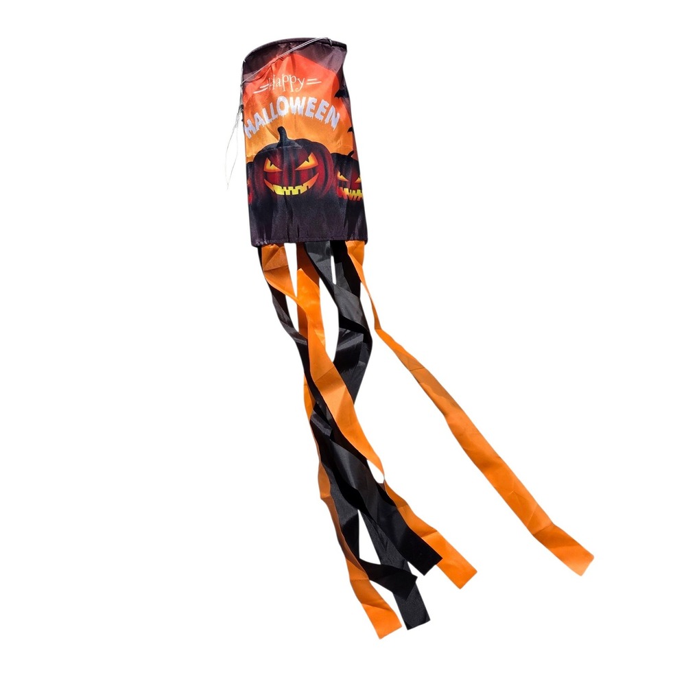 Happy Halloween Windsock Jack-O-Lantern Pumpkin Outdoor Decor Orange Black